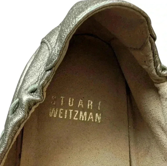 Stuart Weitzman Loafers Leather Metallic Gold Woven Elasticated Vamp Women's 8 - Picture 9 of 11